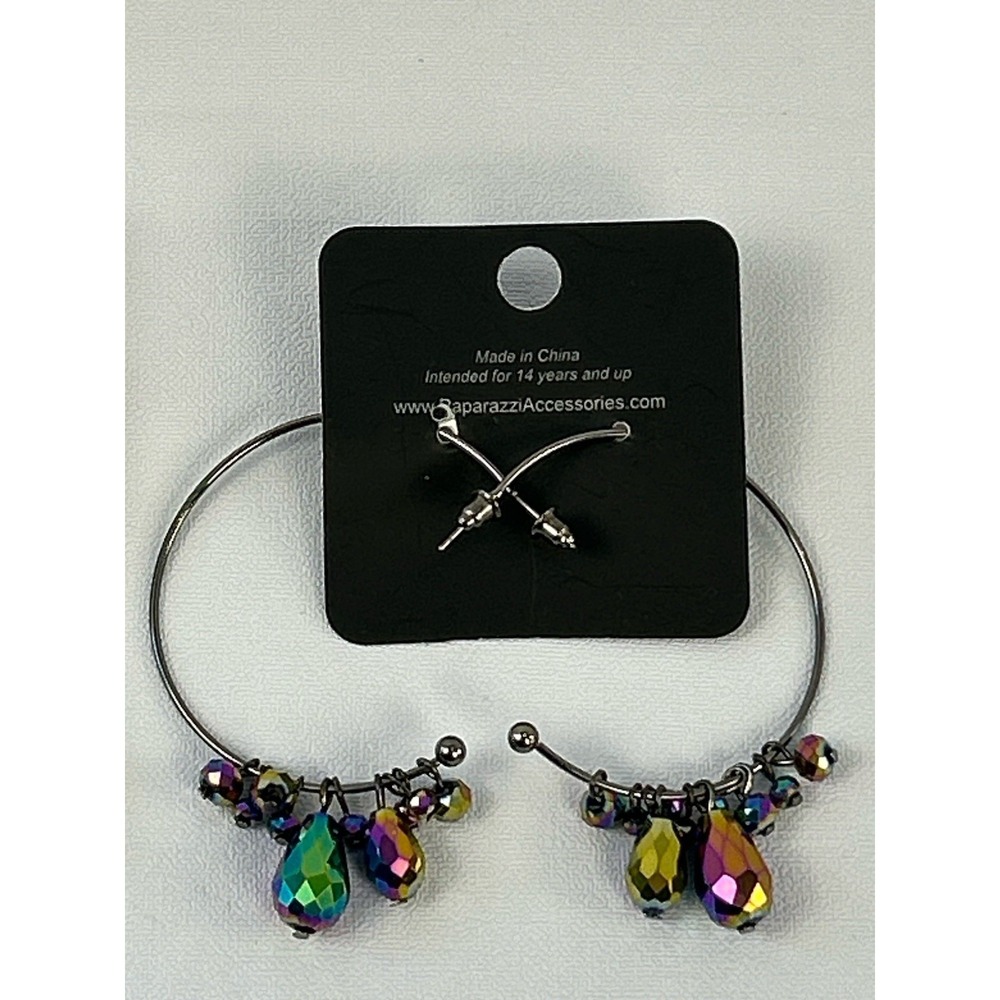 Paparazzi Earrings Lot Silver Teardrop Filigree & Beaded Hoop Dangle Set - Picture 4 of 10